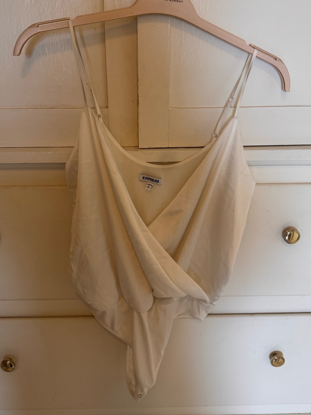 Express Ivory Draped V-Neck Cami Bodysuit
